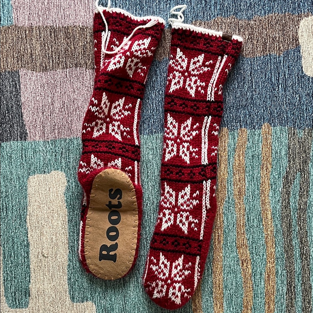 Roots Festive Red and White Knit Socks